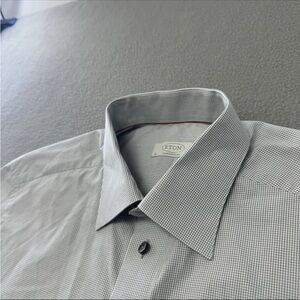 Eton Contemporary Shirt 16.5 42 Button Up Long Sleeve White Gray Grid Check